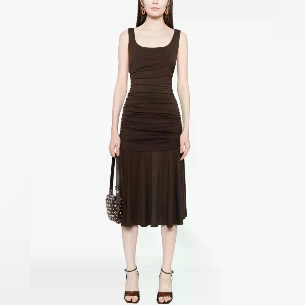 Reformation Kayla Ruched Knit Dress in Mole Brown S - Picture 3 of 7